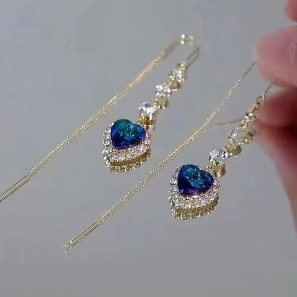 Gold Filled Cubic Zirconia Blue Heart Earrings